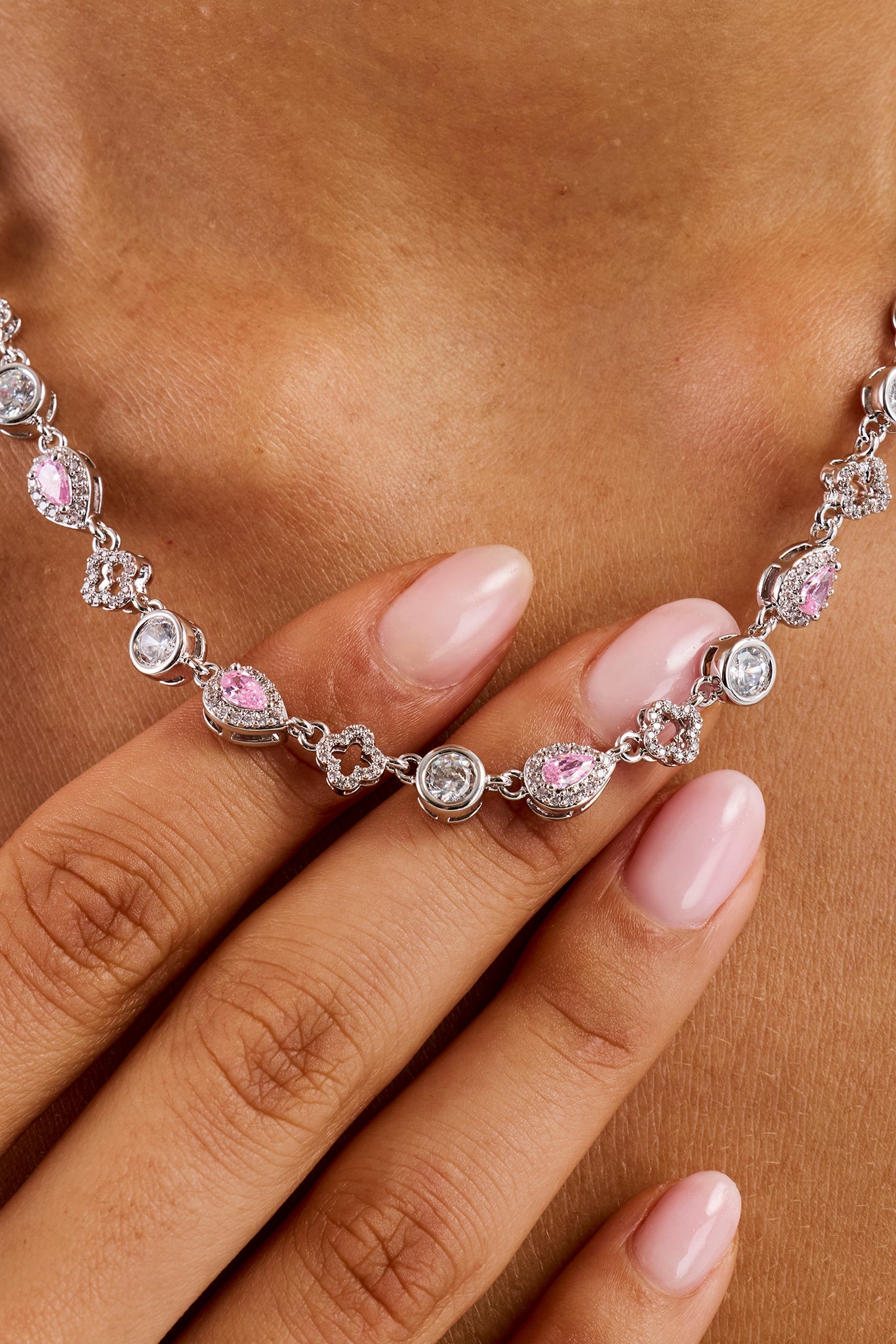 Pink Motif & Gemstone Chain - 6mm - White